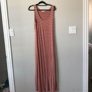 Orang and gray striped maxi dress